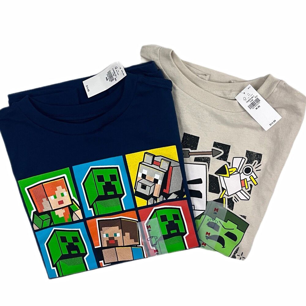 Minecraft Boys M (8) Print Crew Neck Short Sleeve T-Shirt Lot of 2 Brand New